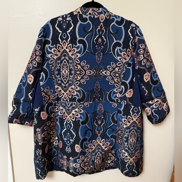 CHICOS 4 (US 20/22)jacquard embroidered topper jacket blue metallic lined boho - Picture 3 of 15